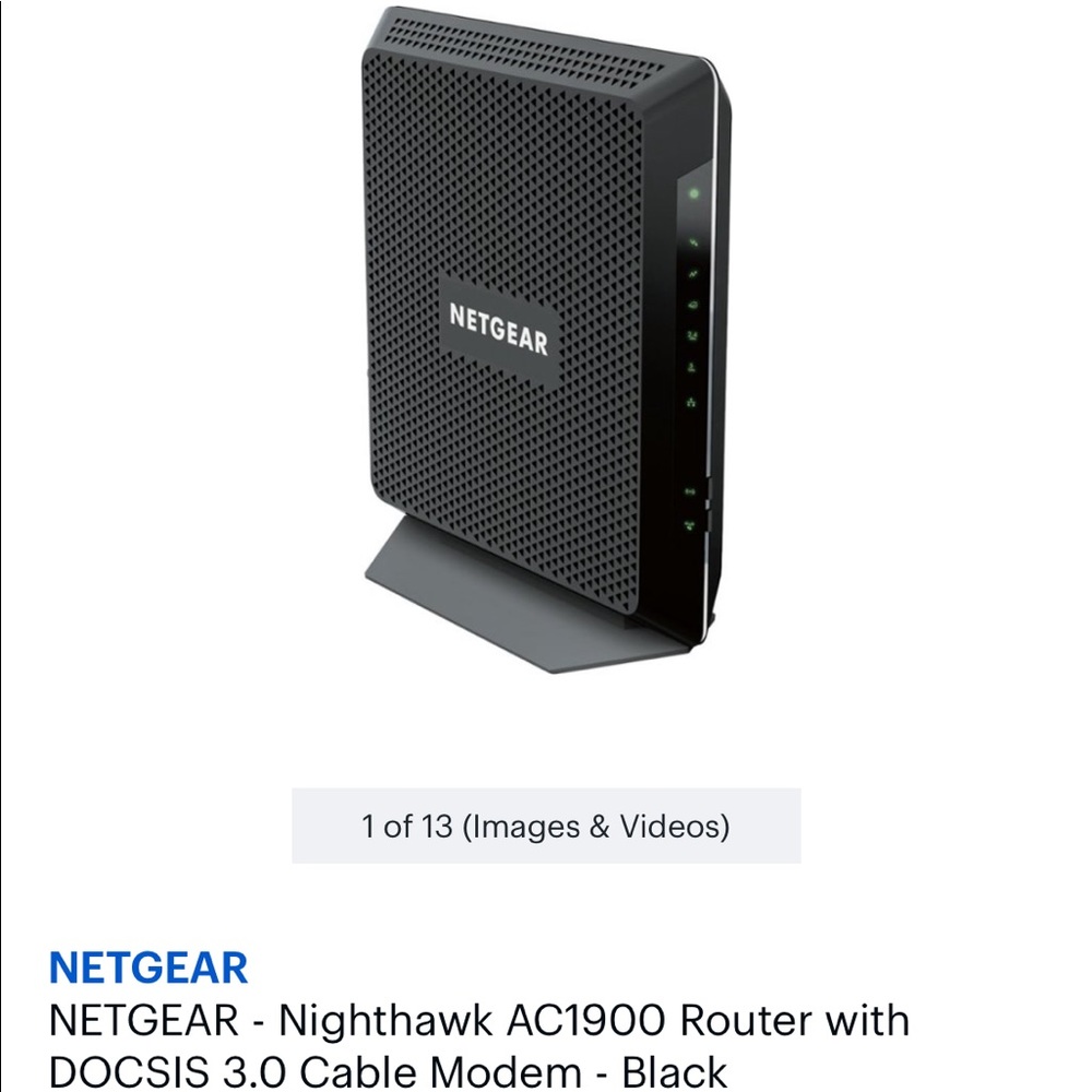 NETGEAR - Nighthawk AC1900 Router with DOCSIS 3.0 Cable Modem - Black